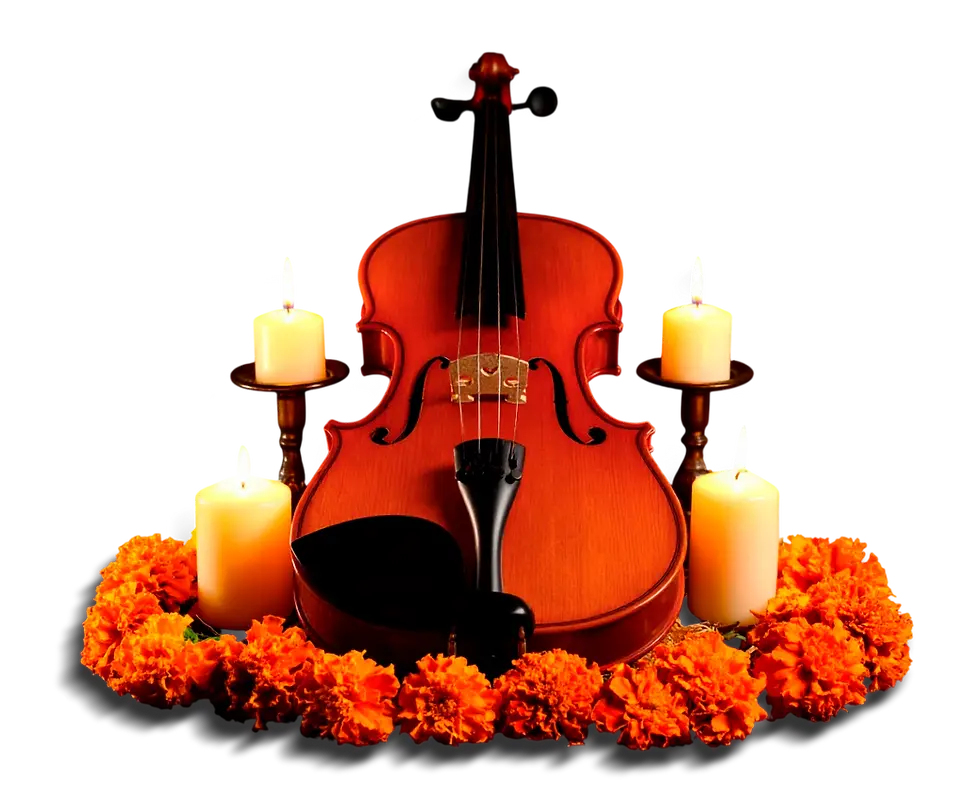 violín con flores de cempasúchil